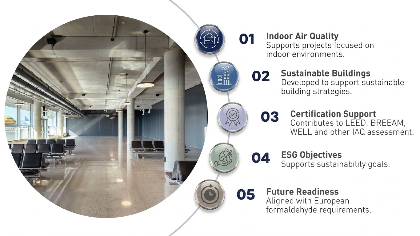 AirCare benefits: indoor air quality, sustainable buildings, certification support, ESG objectives, future readiness
